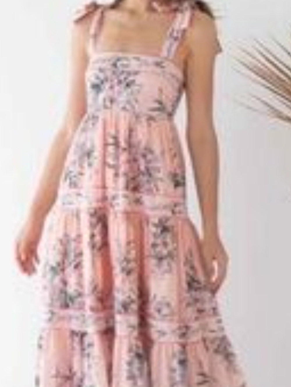 Floral Pink Tiered Maxi Dress with Tie Straps